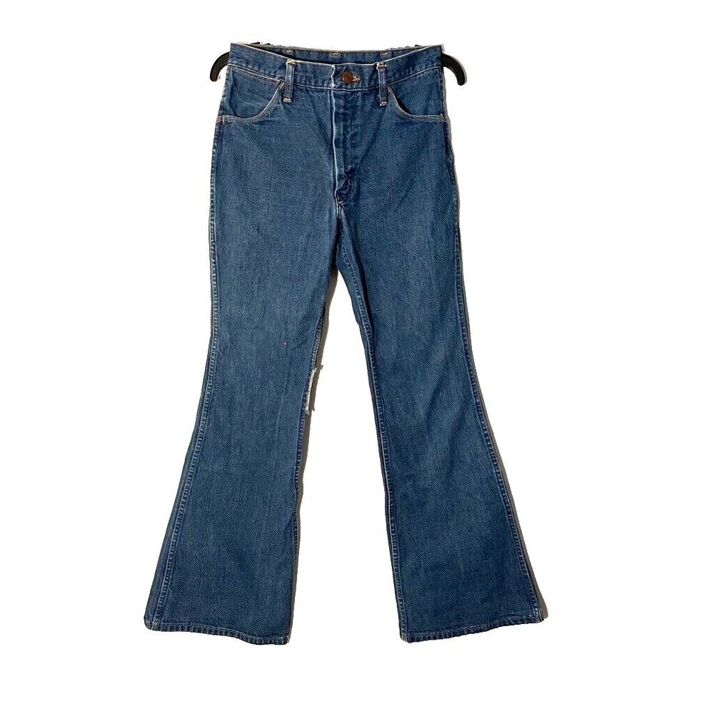 VTG Wrangler Blue Bell Women's Dark Wash Denim Bellbottoms Flare Jeans Sz 27x31